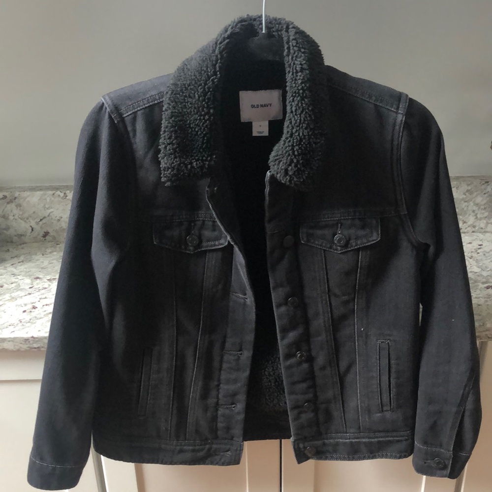 Old Navy Black Jean Jacket with Sherpa Lining